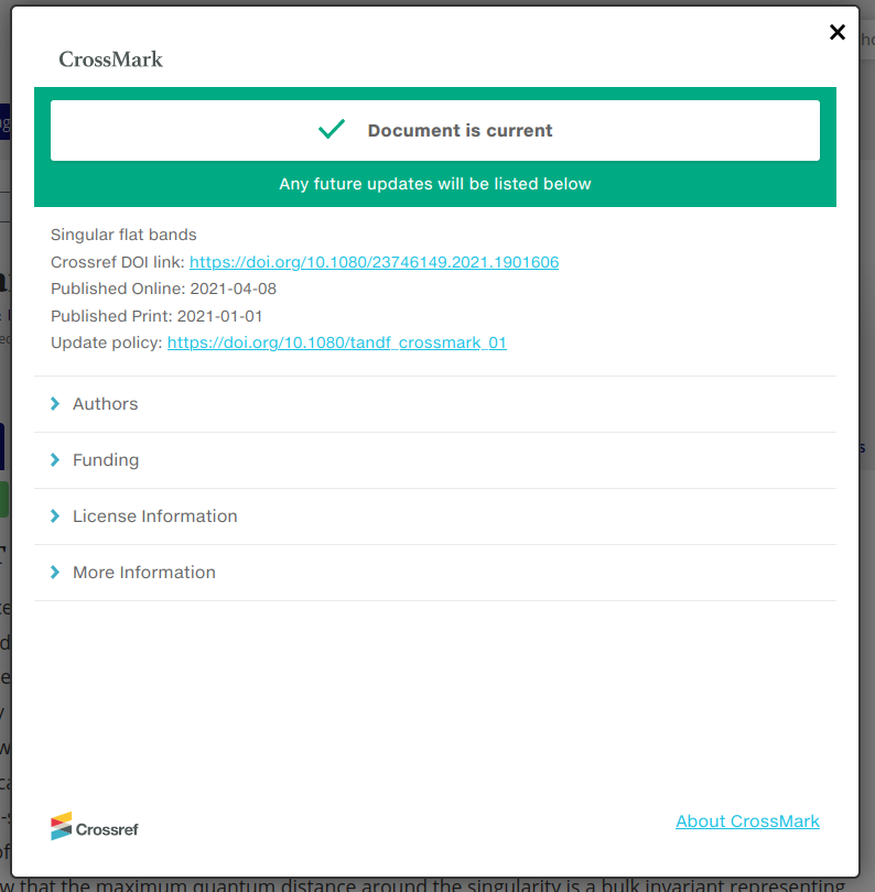 The Crossmark popup provides information about whether a work is current and other metadata about integrity of the scholarly record.