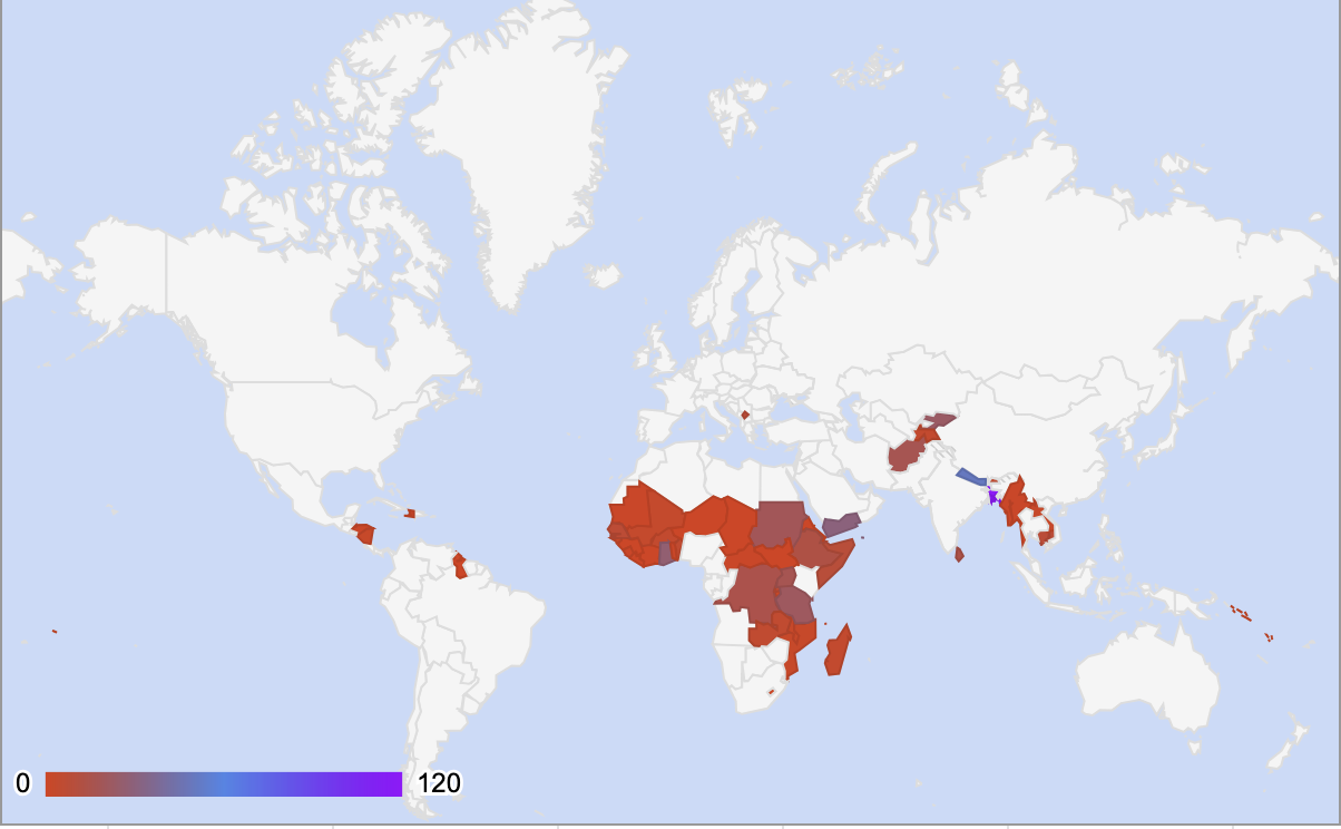 screenshot of mapy showing membership density in GEM Program countries.